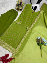 Alluring Green Color Georgette Embroidery Work Anarkali Suit