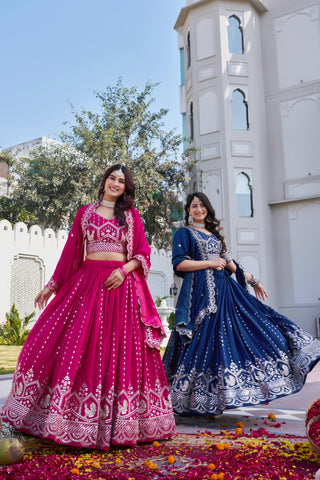 Gorgeous Pink Vichitra Thread Work Lehenga Choli