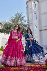 Gorgeous Pink Vichitra Thread Work Lehenga Choli