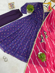 Lovely Blue Georgette Embroidery Work Gown
