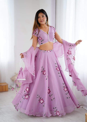 Stylish Lavender Flower Printed Lehenga Choli