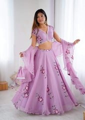 Stylish Lavender Flower Printed Lehenga Choli