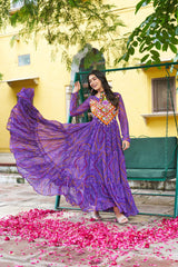 Navratri Festival Innovative Blue Georgette Kutchi Work Gown