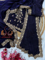 Beautiful Silk Embroidery Work Purple Color Saree