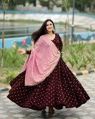 Daisy Maroon Poly Rayon Sequence Work Lehenga Choli