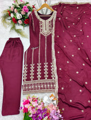 Outstanding Cinon Silk Maroon Color Salwar Suit