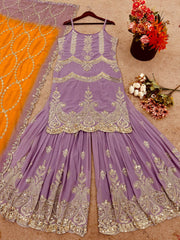 Gorgeous Purple Georgette Sequence Work Sharara Suit