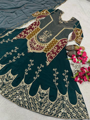 Traditional Wear Heavy Work Green Color Top With Lehenga
