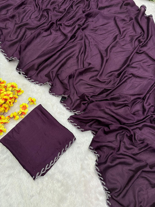 Beautiful Hand Jarkan Work Wine Color saree