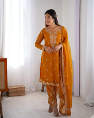 Wonderful Chinon Silk Orange Color Salwar Suit