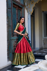 Wonderful Zari Weaving Work Red & Green Color Lehenga Choli
