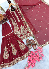 Wonderful Maroon Color Georgette Party Wear Sharara Suit