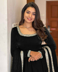Good Looking Fandy Silk Black Color Gown