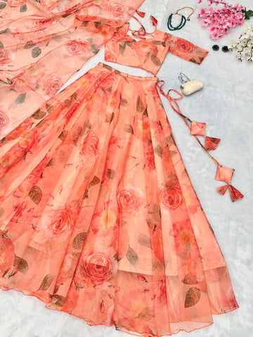 Admiring White Organza Floral Printed Lehenga Choli