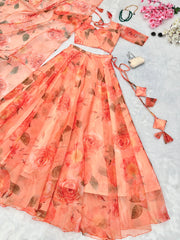Admiring White Organza Floral Printed Lehenga Choli