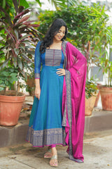 Blissful Vichitra Silk Sky Blue Color Gown