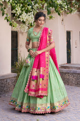 Festive Special Paithani Silk Pista Color Lehenga Choli