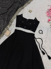 Black Color Pearl Embellished Lehenga Set