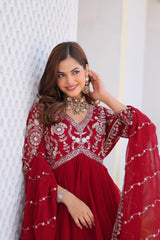 Preferable Georgette Red Color Gown