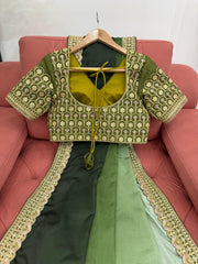 Stylish Sequence Lace work Mehndi Double Shaded Saree