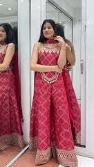Occasion Wear Chinon Silk Red Color Sharara Suit