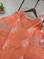 Ravishing Peach Color Embroidery Work Straight Salwar Suit