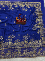 Designer Blue Color Sequence Work Silk Saree