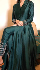 Awesome Chinon Silk Green Color Top With Pent