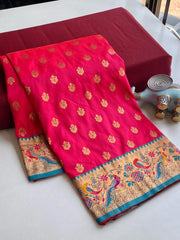 Festive Wear Meenakari Butti Pink Color Paithani silk Saree