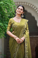Marvelous Red Diamond Work Silk Saree