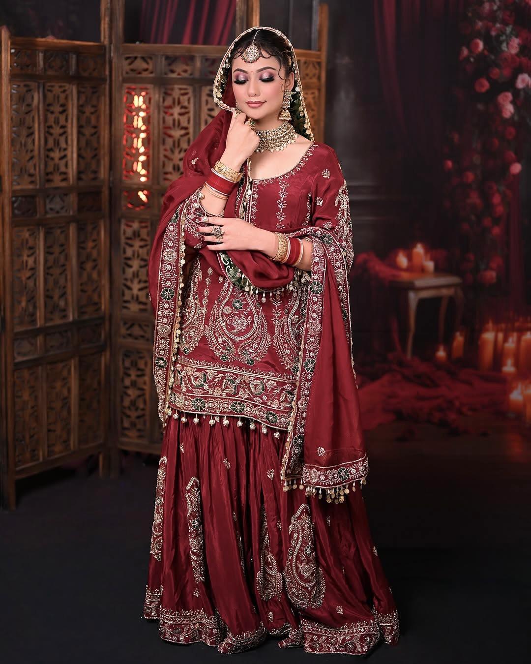 Wonderful Maroon Color Georgette Party Wear Sharara Suit