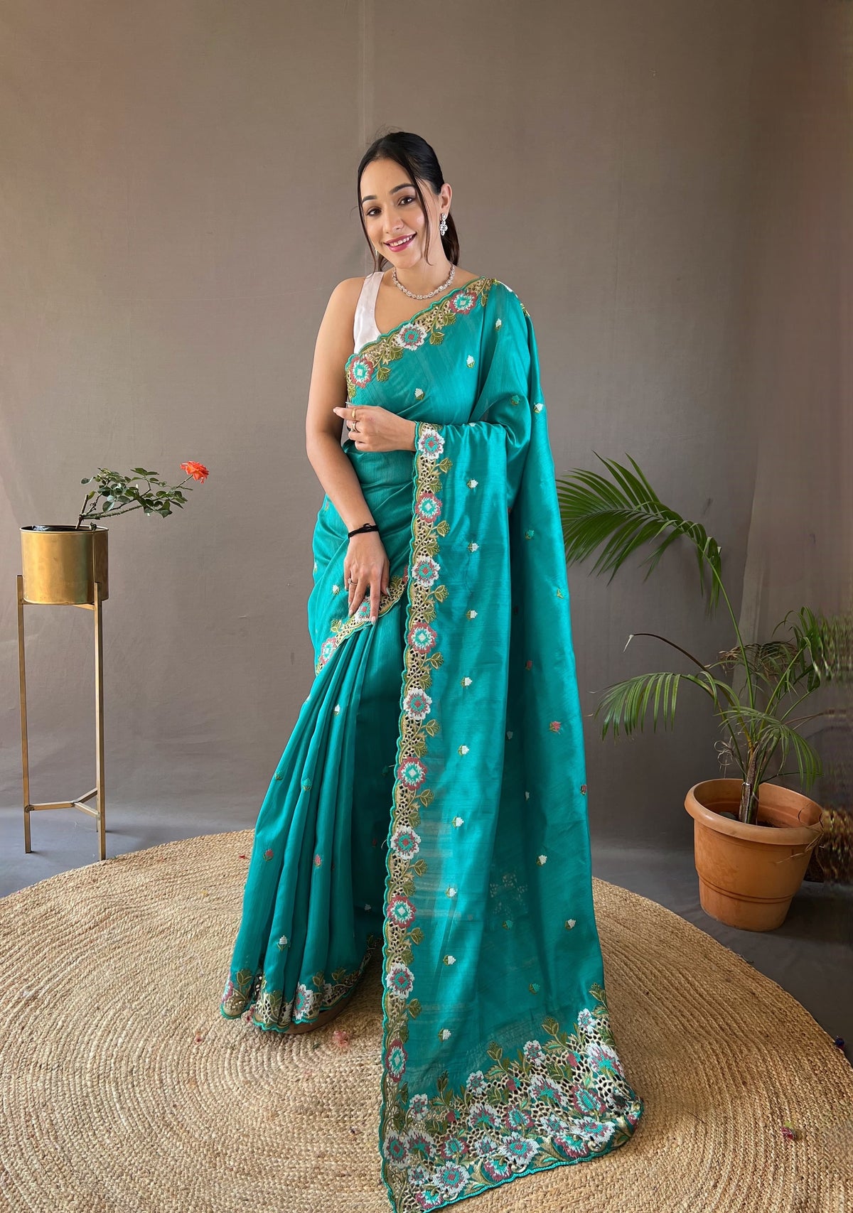 Awesome Aqua Blue Color Matka Silk Saree