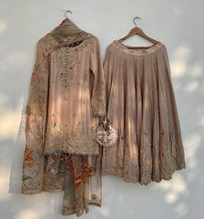 Gorgeous Peach Chinon Sequence Work Lehenga Choli With Top