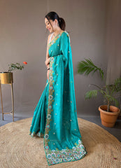 Awesome Aqua Blue Color Matka Silk Saree