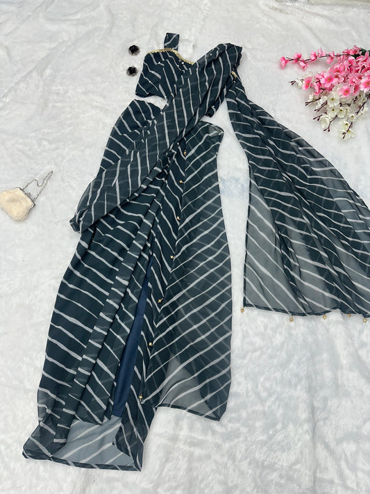 Exclusive Black Color Draped Skirt With Top & Dupatta