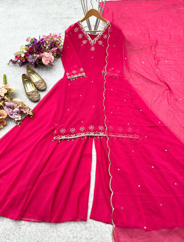 Captivating Pink Color Embroidered Sharara Suit
