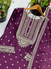 Delightful Chinon Silk Wine Color Sharara Suit
