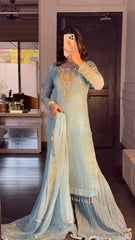 Imposing Heavy Embroidery Sequence Work Rama Color Sharara Suit