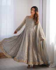 Shining Sequence Work Gray Color Silk Gown