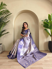 Wonderful Lavender Color Flower Print Silk Saree