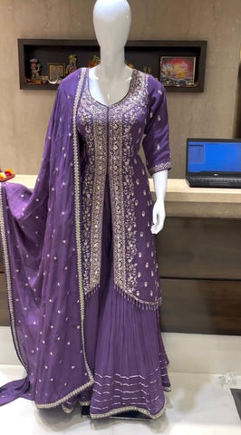 Superhit Chinon Silk Purple Color Sharara Suit