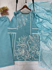 Lovely Blue Roman Silk Sequence Work Palazzo Suit