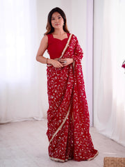 Glorious Red Crunchy Silk Embroidery Work Saree