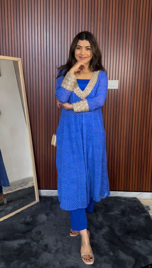 Printed Blue Color Georgette Captivating Suit Set