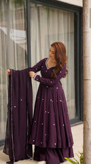 Attractive Purple Heavy Roman Silk Embroidery Anarkali Suit