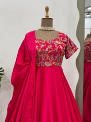 Designer Sequnce Work Red Color Grown With Dupatta