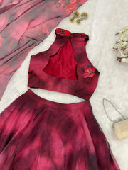 Glorious Pink Color Digital Printed Organza Lehenga