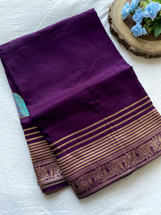 Blissful Munga Silk Purple Color Saree