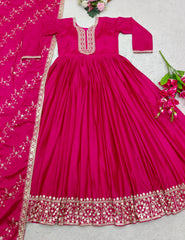 Gorgeous Satin Silk Red Color Gown