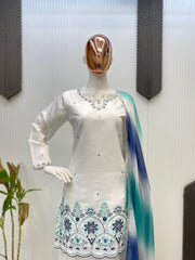 Beautiful Roman Silk White Color Salwar Suit